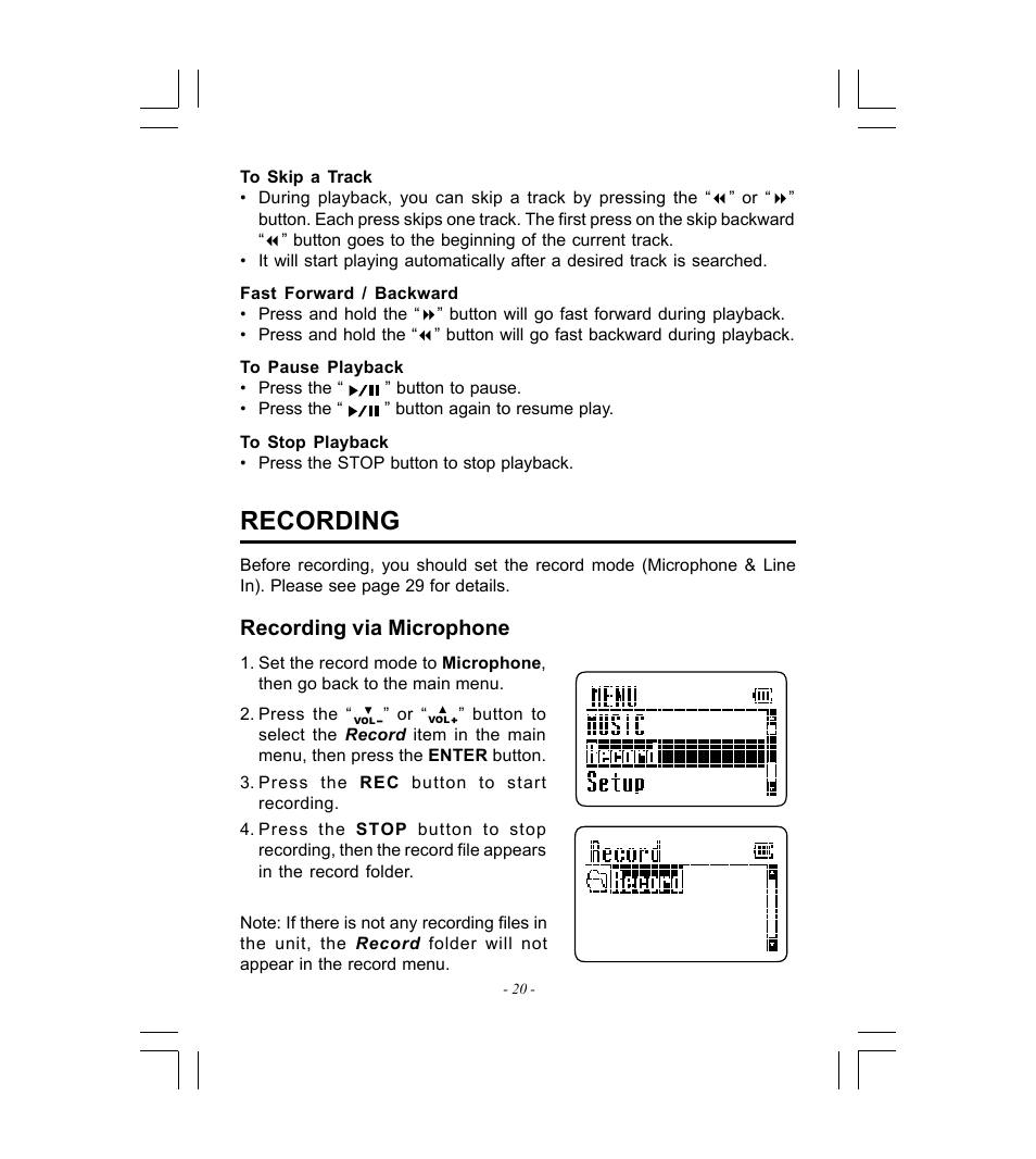 Recording, Recording via microphone | Microsoft HDP-3202-BS User Manual | Page 21 / 38