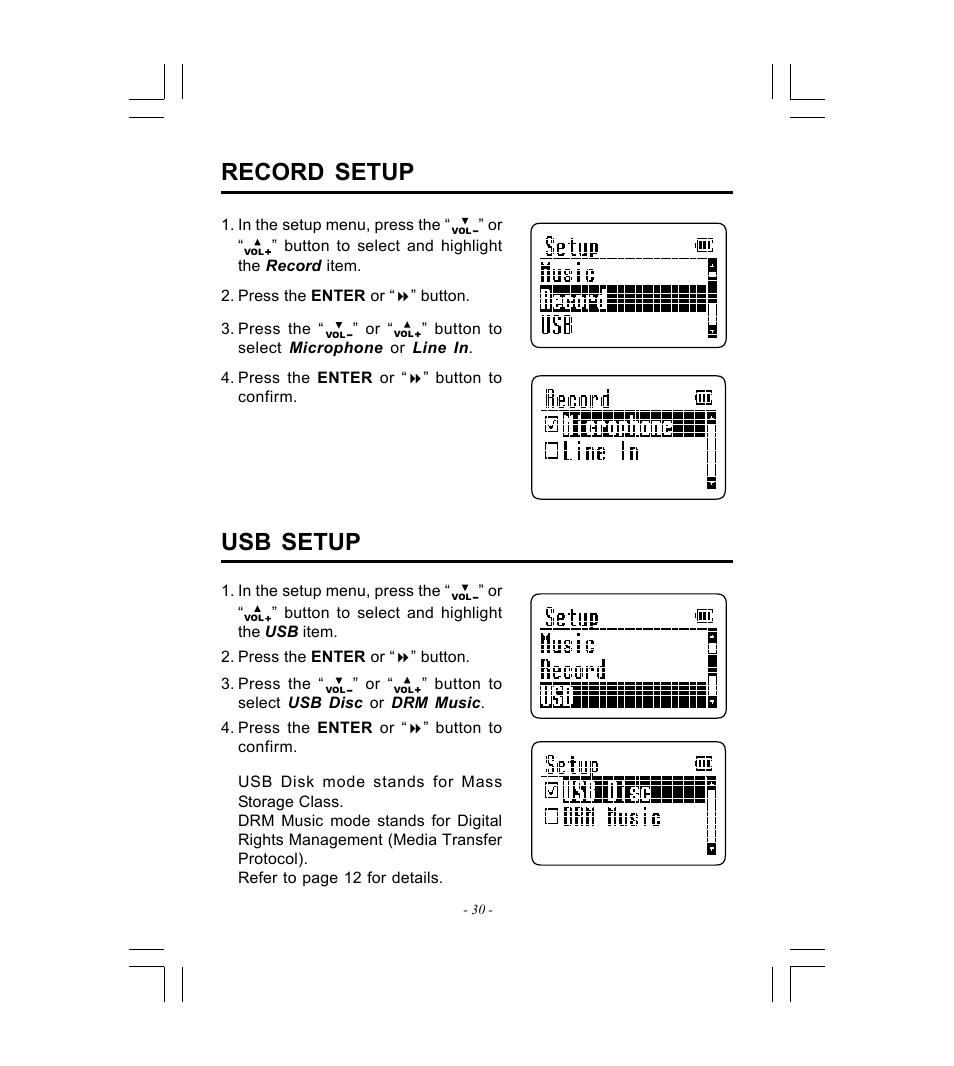 Record setup, Usb setup | Microsoft HDP-3202-BS User Manual | Page 31 / 38