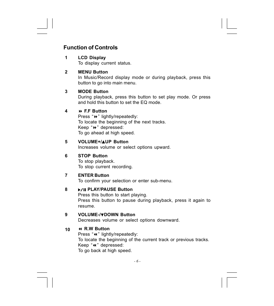 Function of controls | Microsoft HDP-3202-BS User Manual | Page 7 / 38