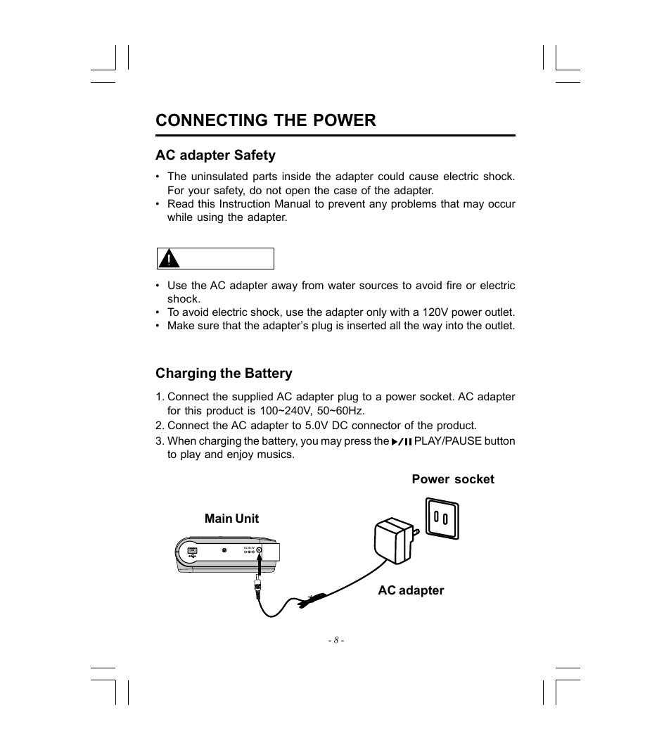 Warning, Connecting the power | Microsoft HDP-3202-BS User Manual | Page 9 / 38