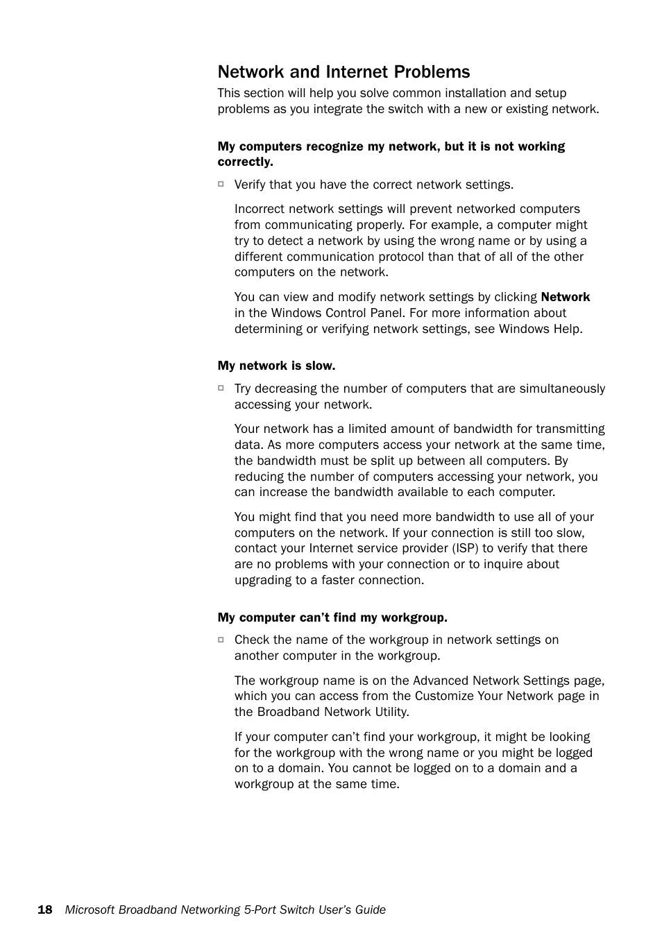 Network and internet problems | Microsoft MN-150 User Manual | Page 22 / 40
