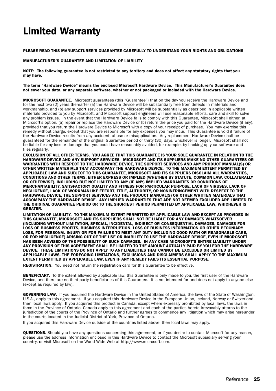 Limited warranty | Microsoft MN-150 User Manual | Page 29 / 40