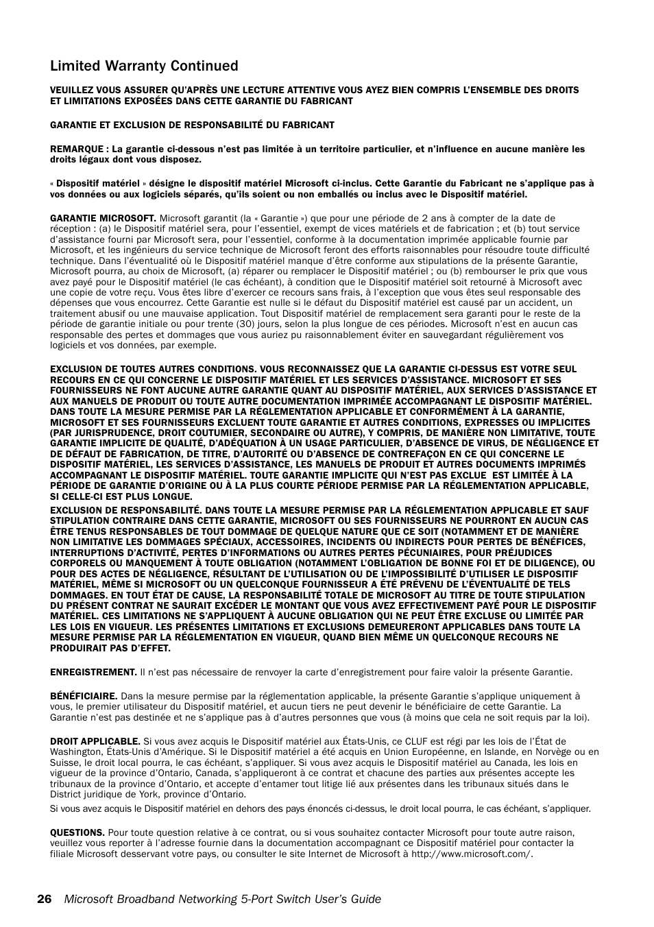 Limited warranty continued | Microsoft MN-150 User Manual | Page 30 / 40