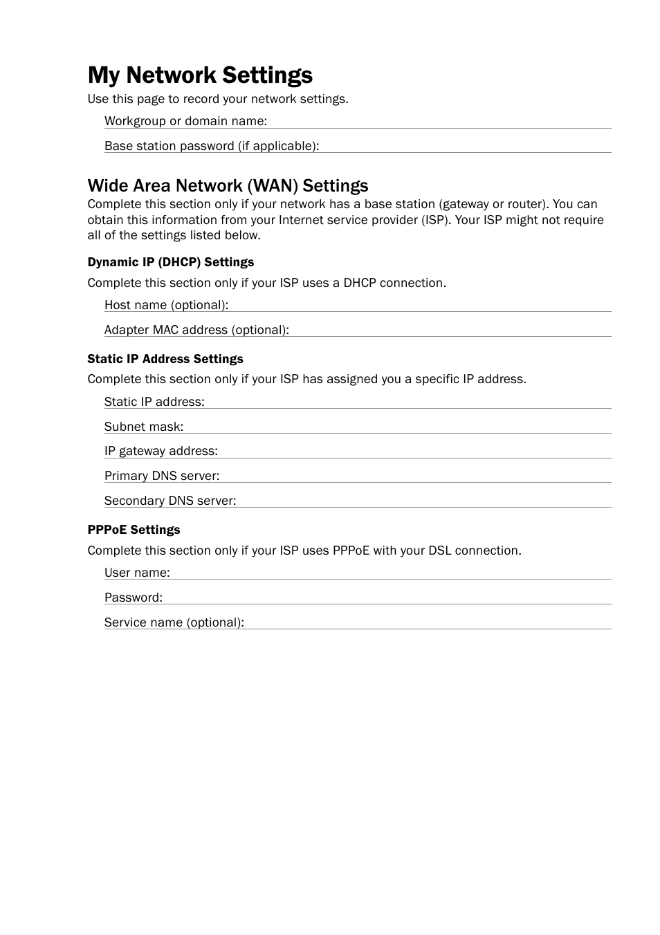 My network settings, Wide area network (wan) settings | Microsoft MN-150 User Manual | Page 39 / 40