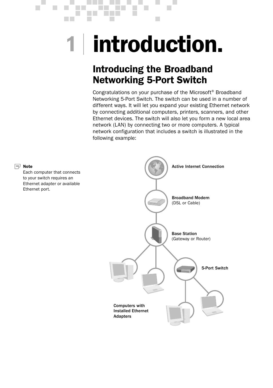 Introduction, Introducing the broadband networking 5-port switch | Microsoft MN-150 User Manual | Page 5 / 40