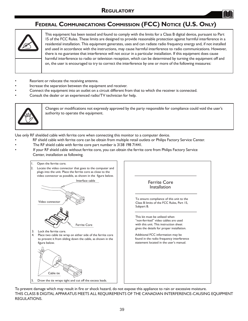 Fcc) n, U.s. o | Philips Magnavox 26MF605W/17 User Manual | Page 39 / 41