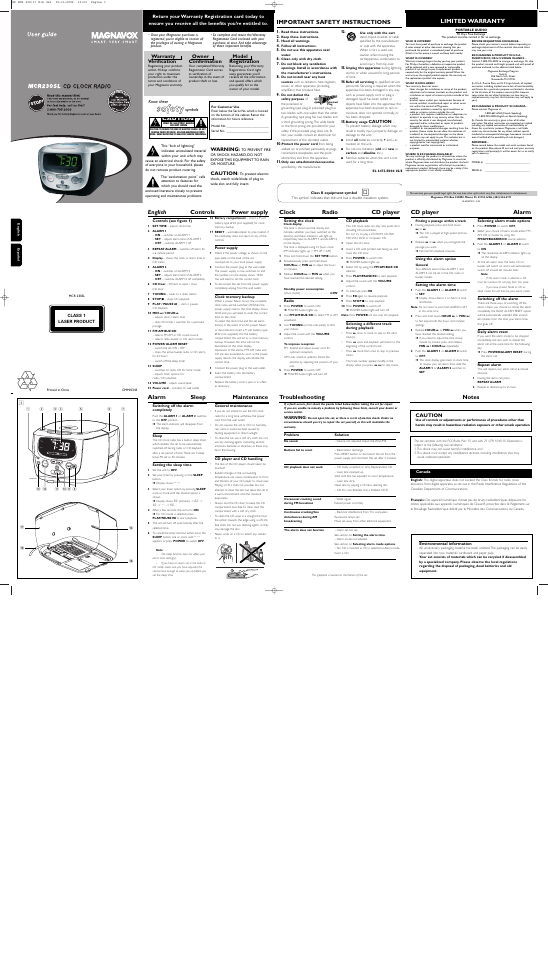 Philips Magnavox MCR 230SL User Manual | 1 page