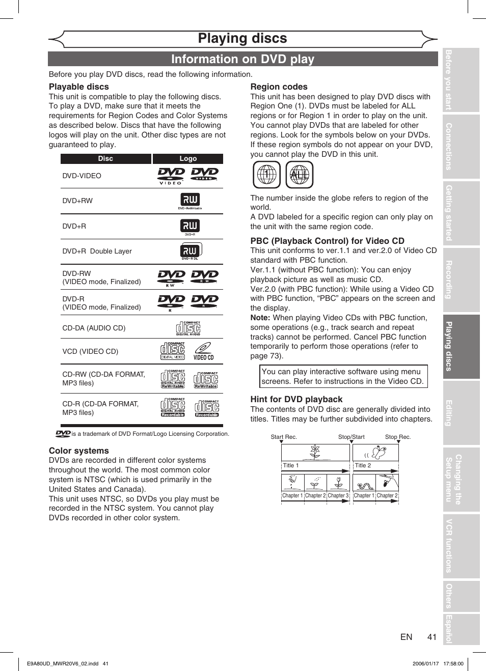 Mwr20v6_e9a80ud_02_v1-1.pdf, Playing discs, Information on dvd play | Philips Magnavox MWR20V6 User Manual | Page 41 / 90