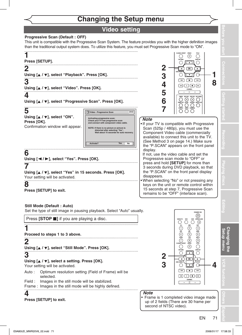 Changing the setup menu, Video setting | Philips Magnavox MWR20V6 User Manual | Page 71 / 90