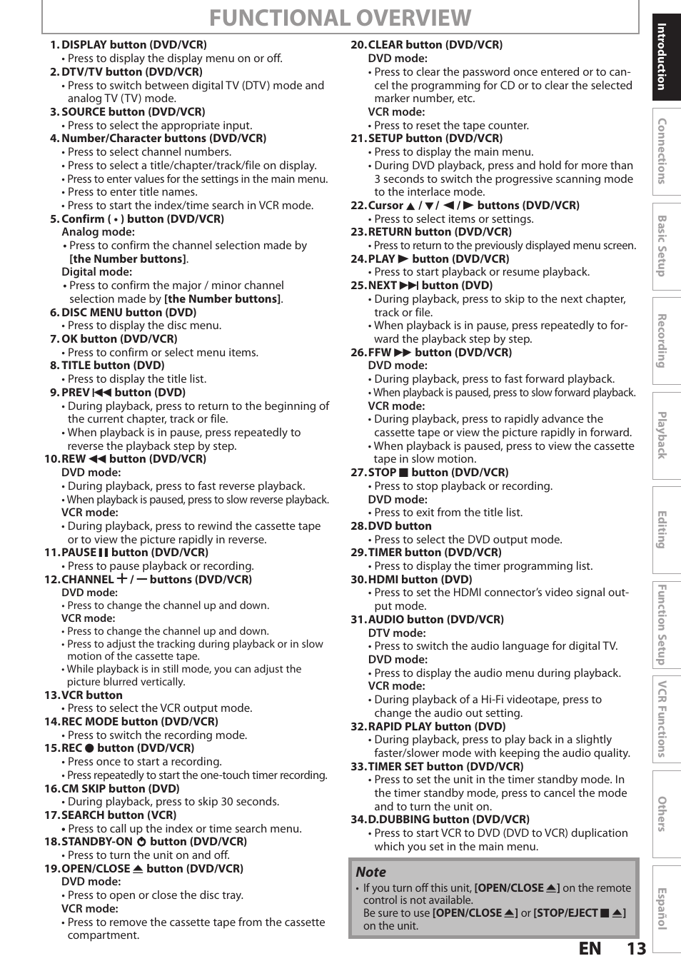 Functional overview, 13 en 13 en | Philips Magnavox E9S80UD User Manual | Page 13 / 108