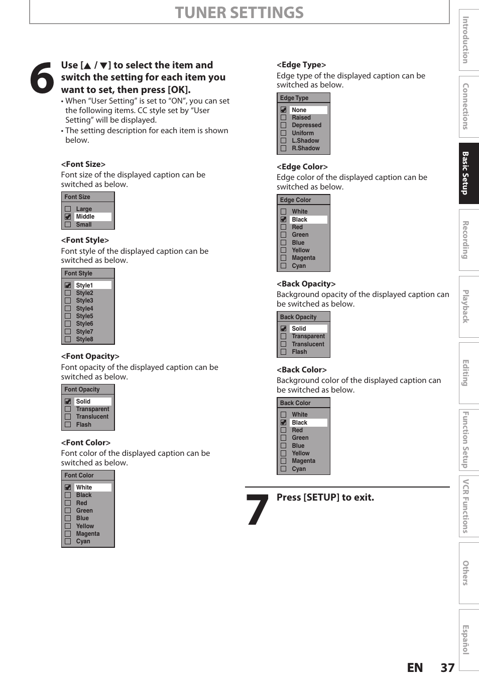 Tuner settings, 37 en 37 en | Philips Magnavox E9S80UD User Manual | Page 37 / 108