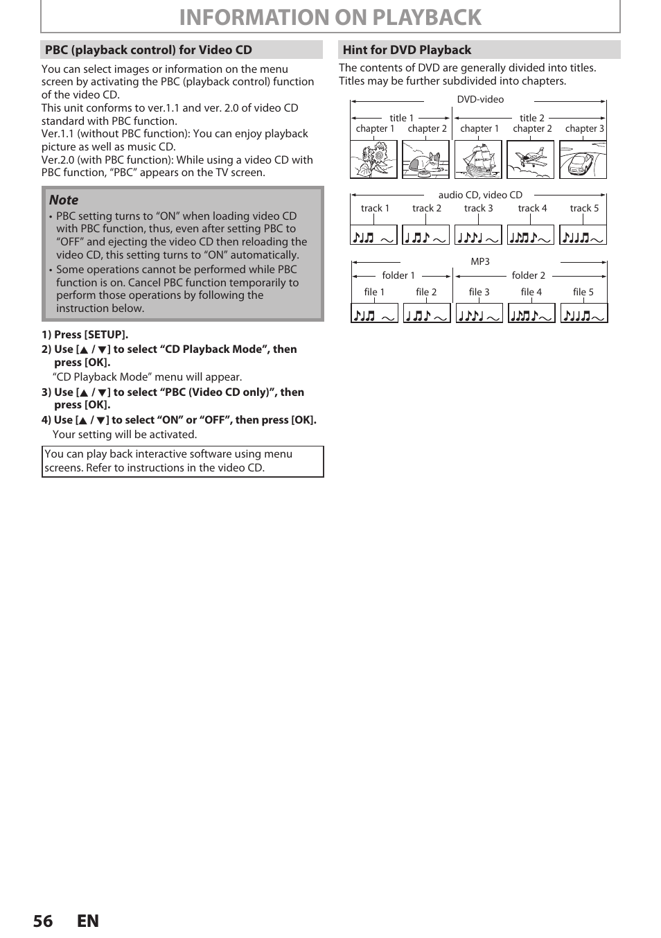 Information on playback, 56 en 56 en | Philips Magnavox E9S80UD User Manual | Page 56 / 108