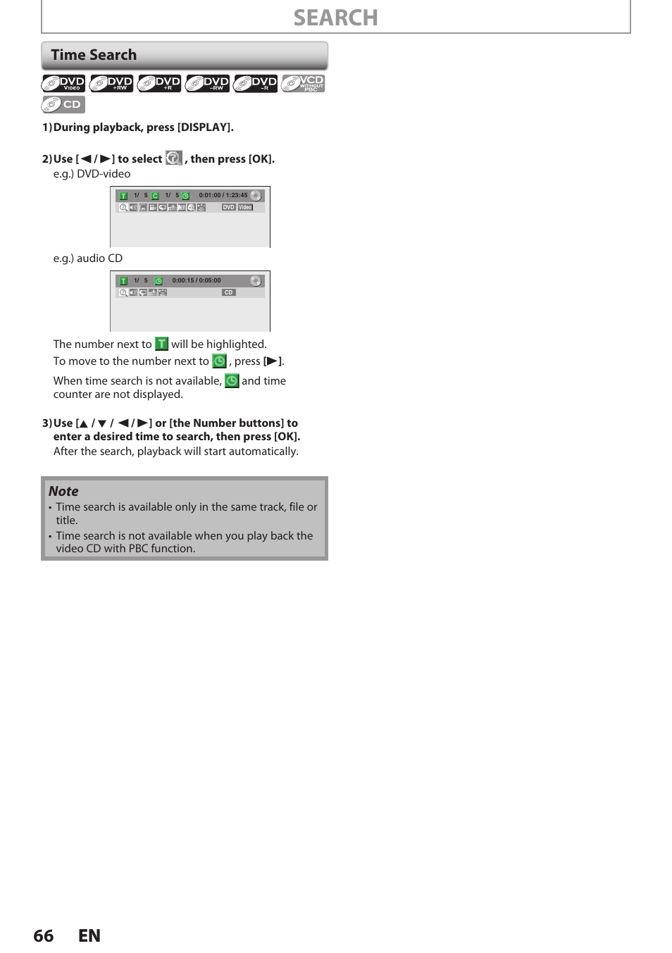 Time search, Search, 66 en 66 en | Philips Magnavox E9S80UD User Manual | Page 66 / 108