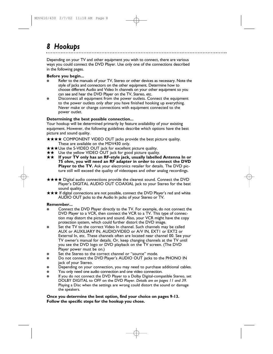 8 hookups | Philips Magnavox MDV410 User Manual | Page 8 / 51