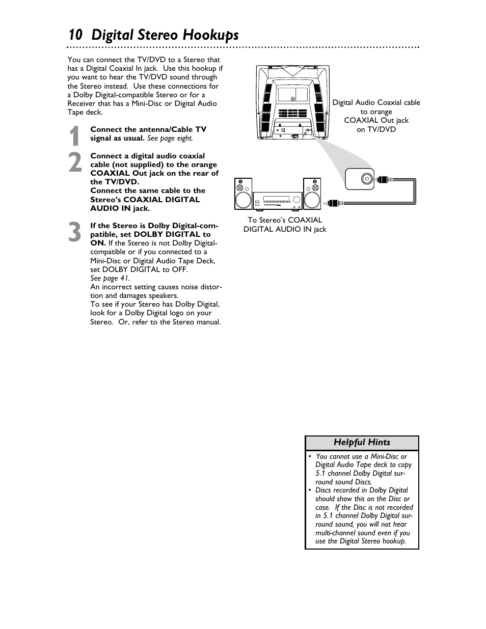 10 digital stereo hookups | Philips Magnavox 20MDRF20 User Manual | Page 10 / 48