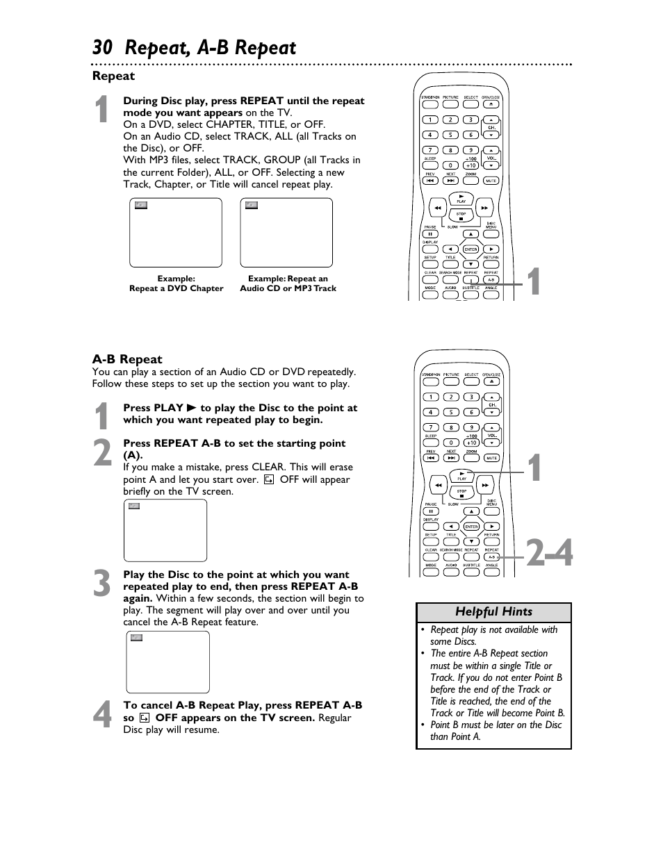 30 repeat, a-b repeat | Philips Magnavox 20MDRF20 User Manual | Page 30 / 48