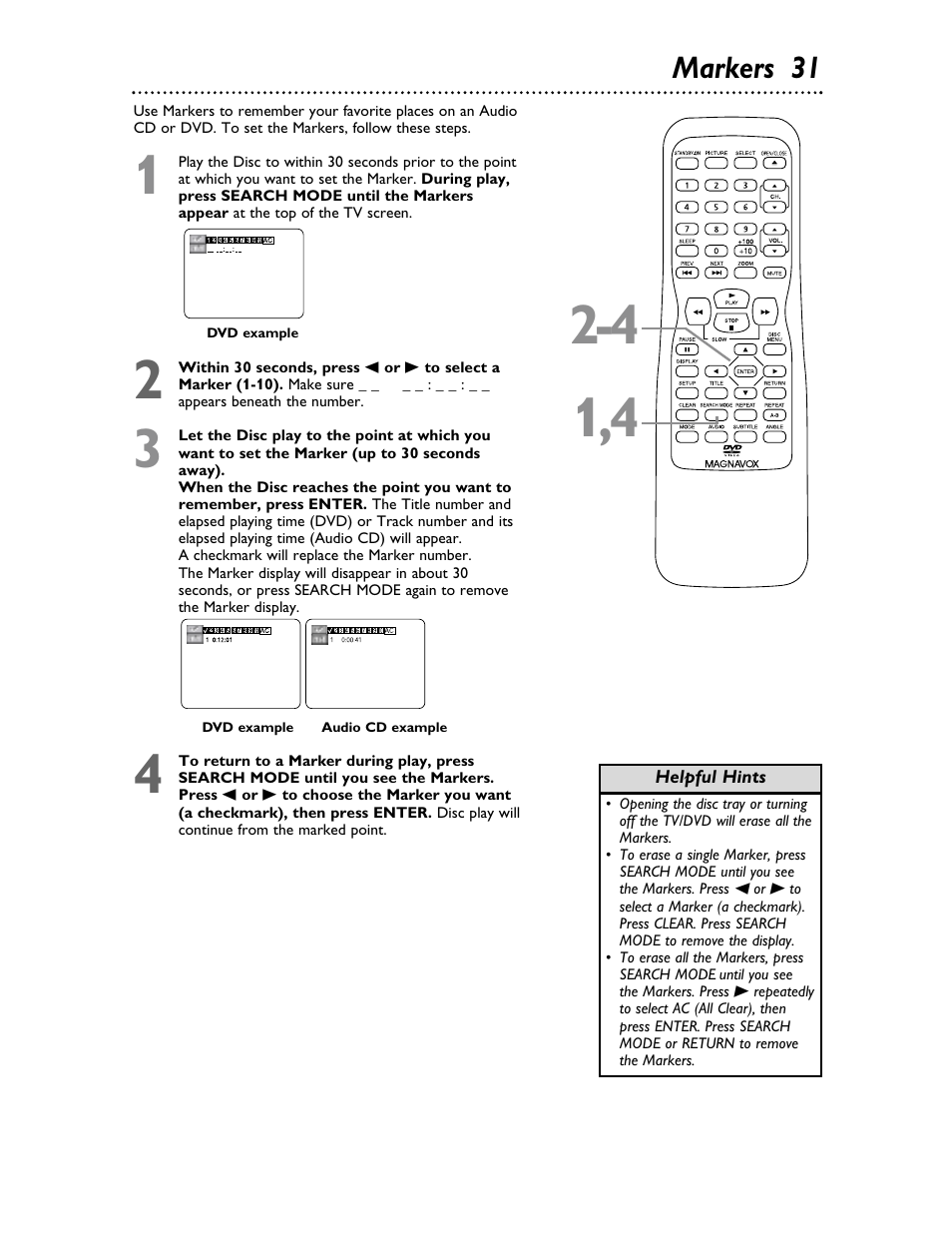 Markers 31 | Philips Magnavox 20MDRF20 User Manual | Page 31 / 48