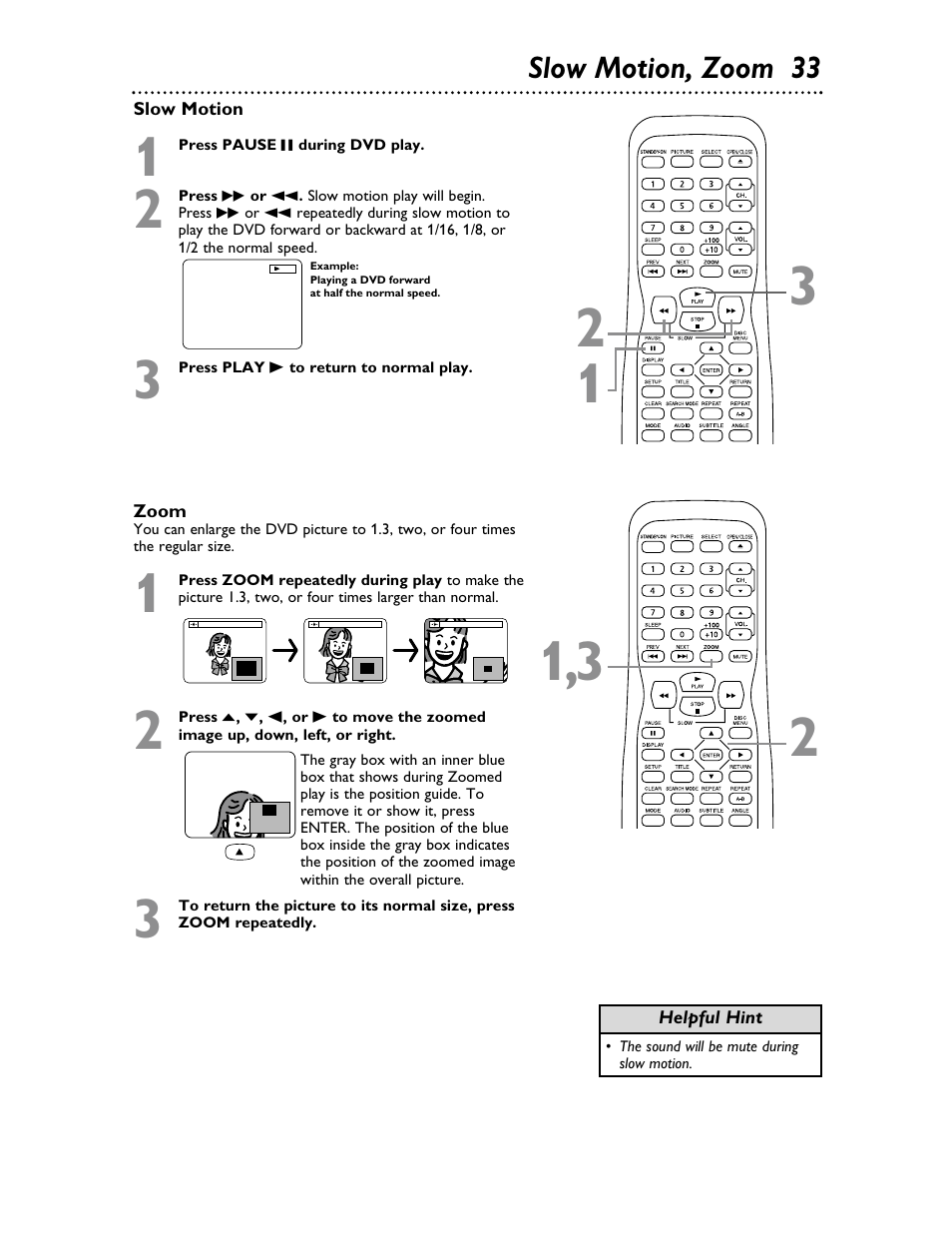 Slow motion, zoom 33 | Philips Magnavox 20MDRF20 User Manual | Page 33 / 48