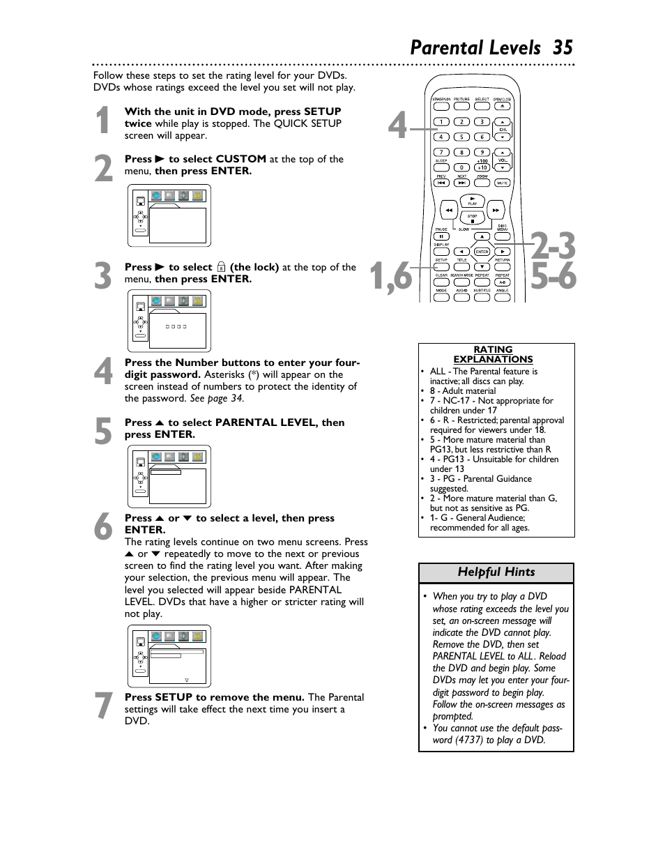 Parental levels 35 | Philips Magnavox 20MDRF20 User Manual | Page 35 / 48