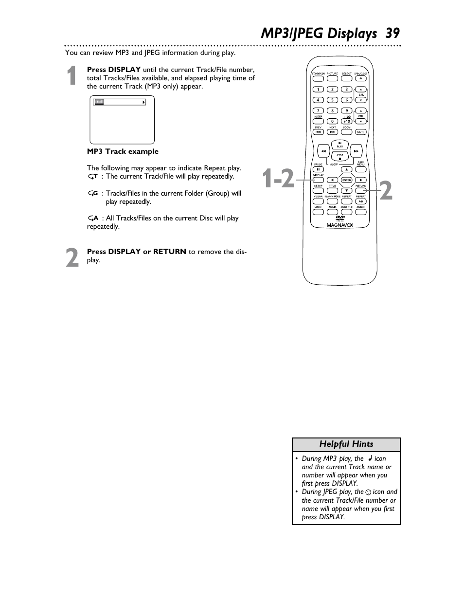 Mp3/jpeg displays 39 | Philips Magnavox 20MDRF20 User Manual | Page 39 / 48