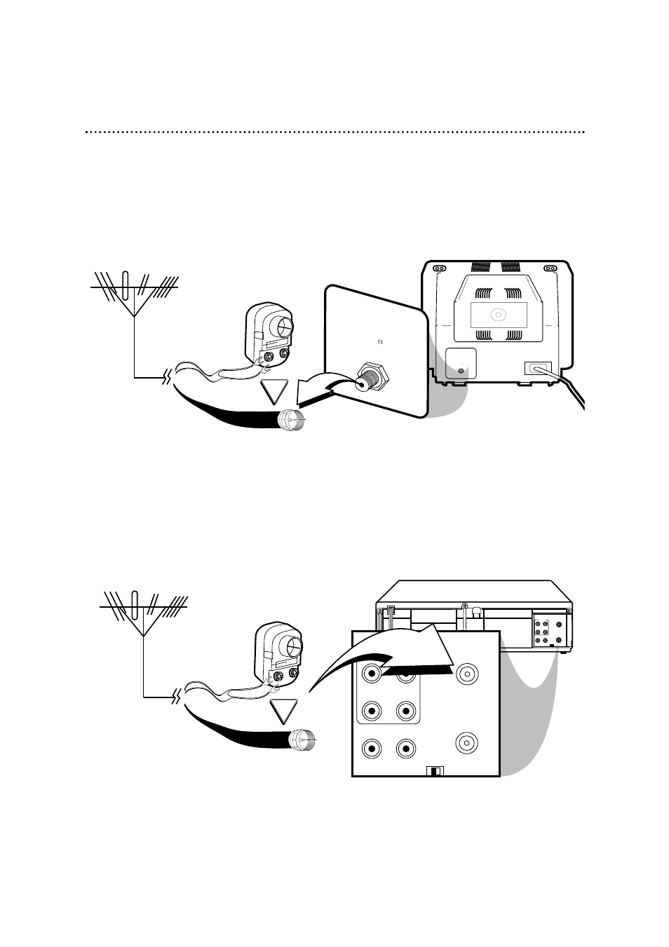 6 hookups without a cable box, Disconnect the antenna or cable from your tv, Audio | Video out in in out, Out in | Philips Magnavox VRX262AT User Manual | Page 6 / 52