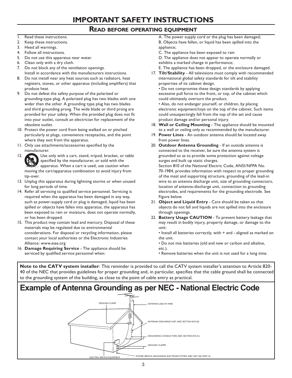 Important safety instructions r | Philips Magnavox 26MF605W User Manual | Page 3 / 41