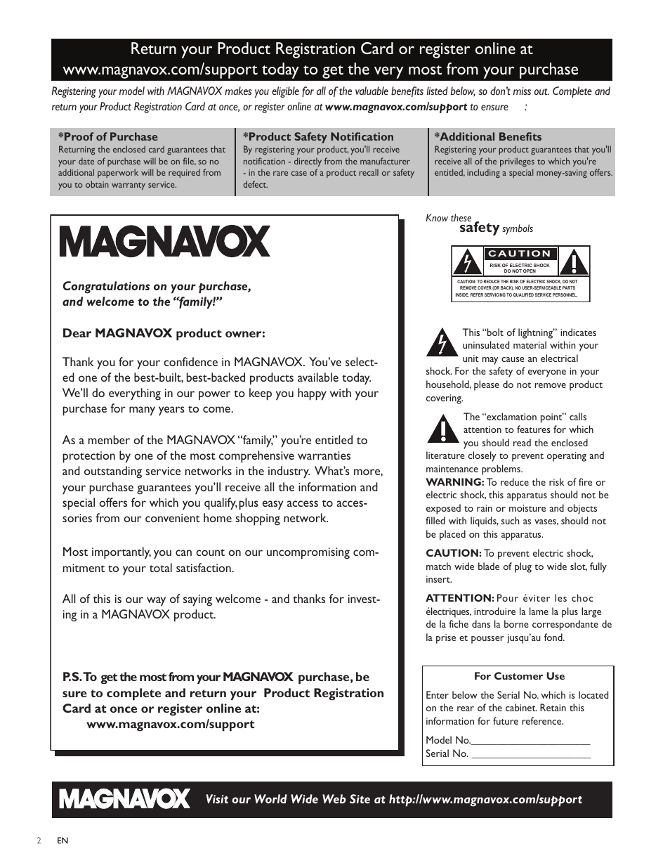 Safety | Philips Magnavox 47MF439B User Manual | Page 2 / 107