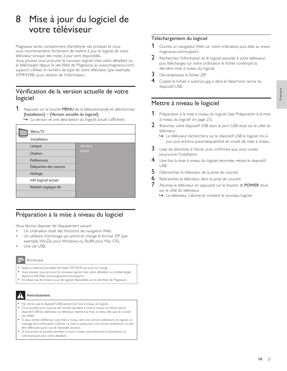 8 mise à jour du logiciel de votre téléviseur | Philips Magnavox 47MF439B User Manual | Page 60 / 107