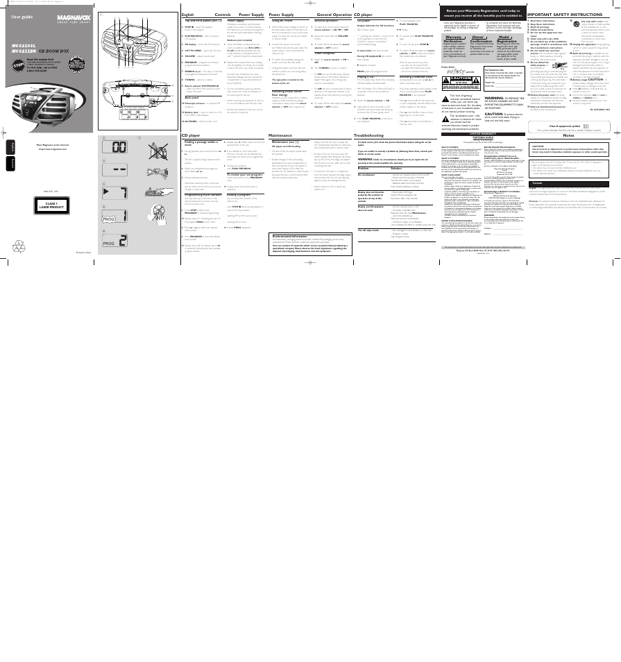 Philips Magnavox MCS210SL User Manual | 3 pages