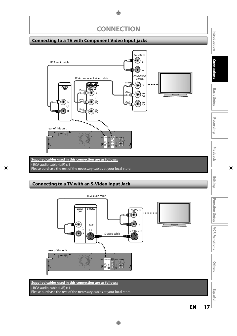 Connecting to a tv with an s-video input jack, Connection, 17 en en | Philips Magnavox ZV427MG9 User Manual | Page 17 / 98