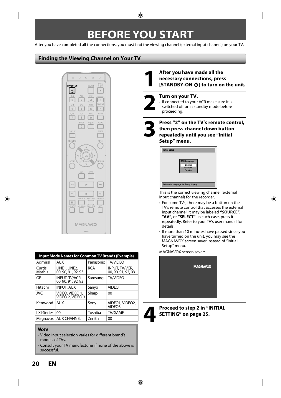 Basic setup, Before you start, Finding the viewing channel on your tv | 20 en en | Philips Magnavox ZV427MG9 User Manual | Page 20 / 98