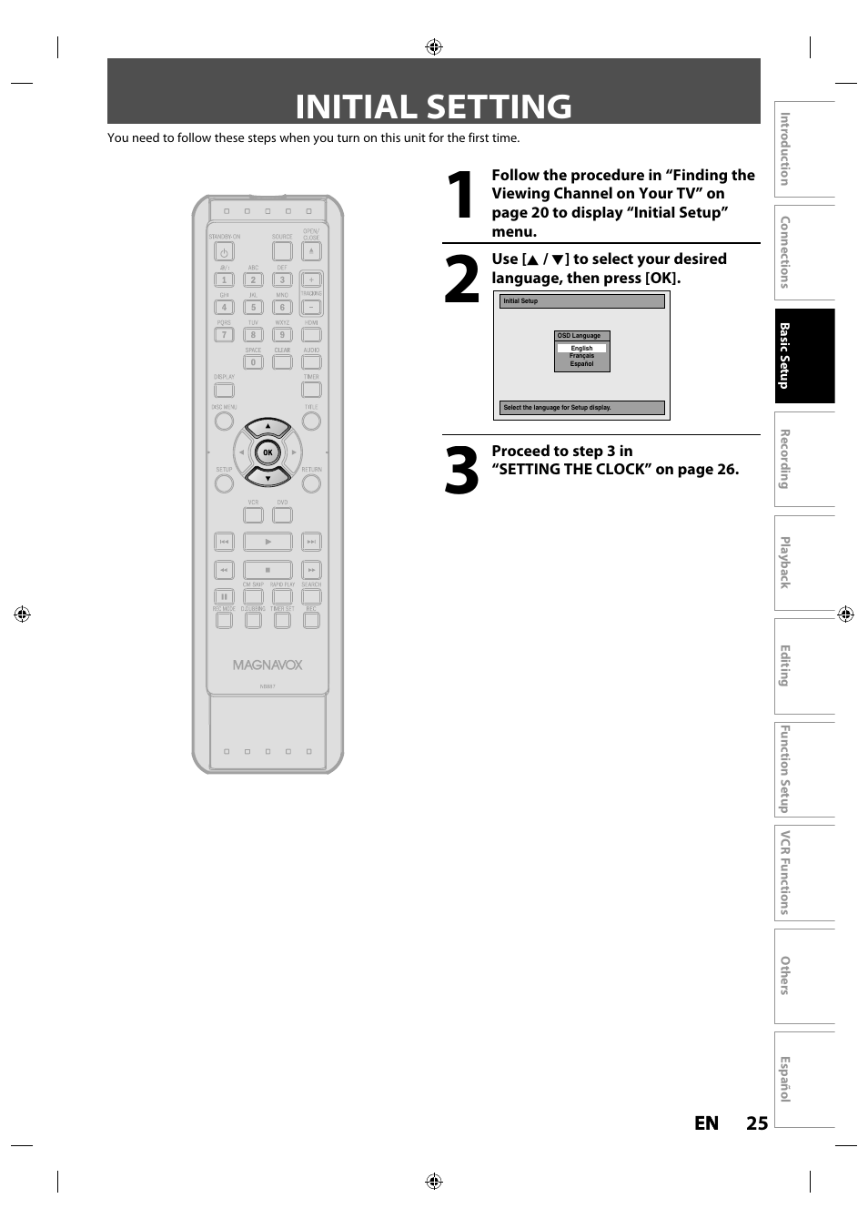 Initial setting | Philips Magnavox ZV427MG9 User Manual | Page 25 / 98