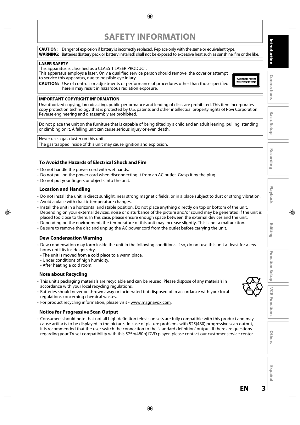 Safety information, 3en en | Philips Magnavox ZV427MG9 User Manual | Page 3 / 98