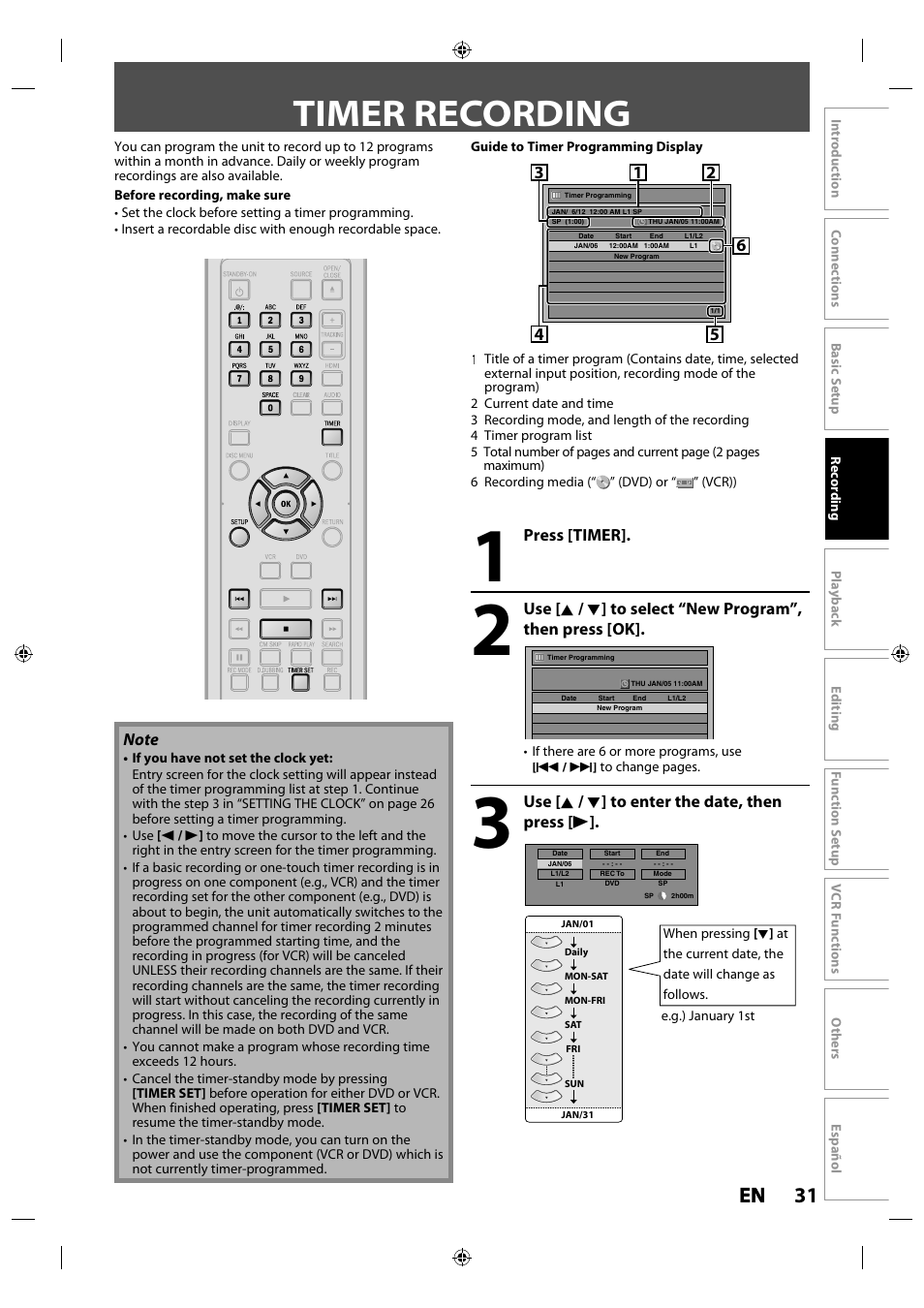 Timer recording, 31 en en | Philips Magnavox ZV427MG9 User Manual | Page 31 / 98