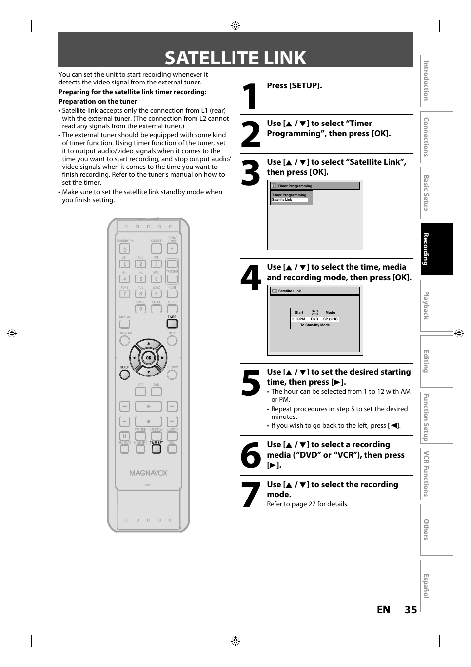 Satellite link | Philips Magnavox ZV427MG9 User Manual | Page 35 / 98