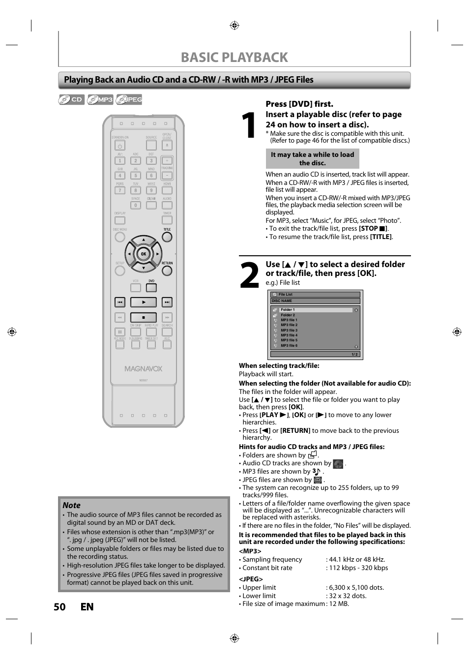 Basic playback, 50 en en | Philips Magnavox ZV427MG9 User Manual | Page 50 / 98