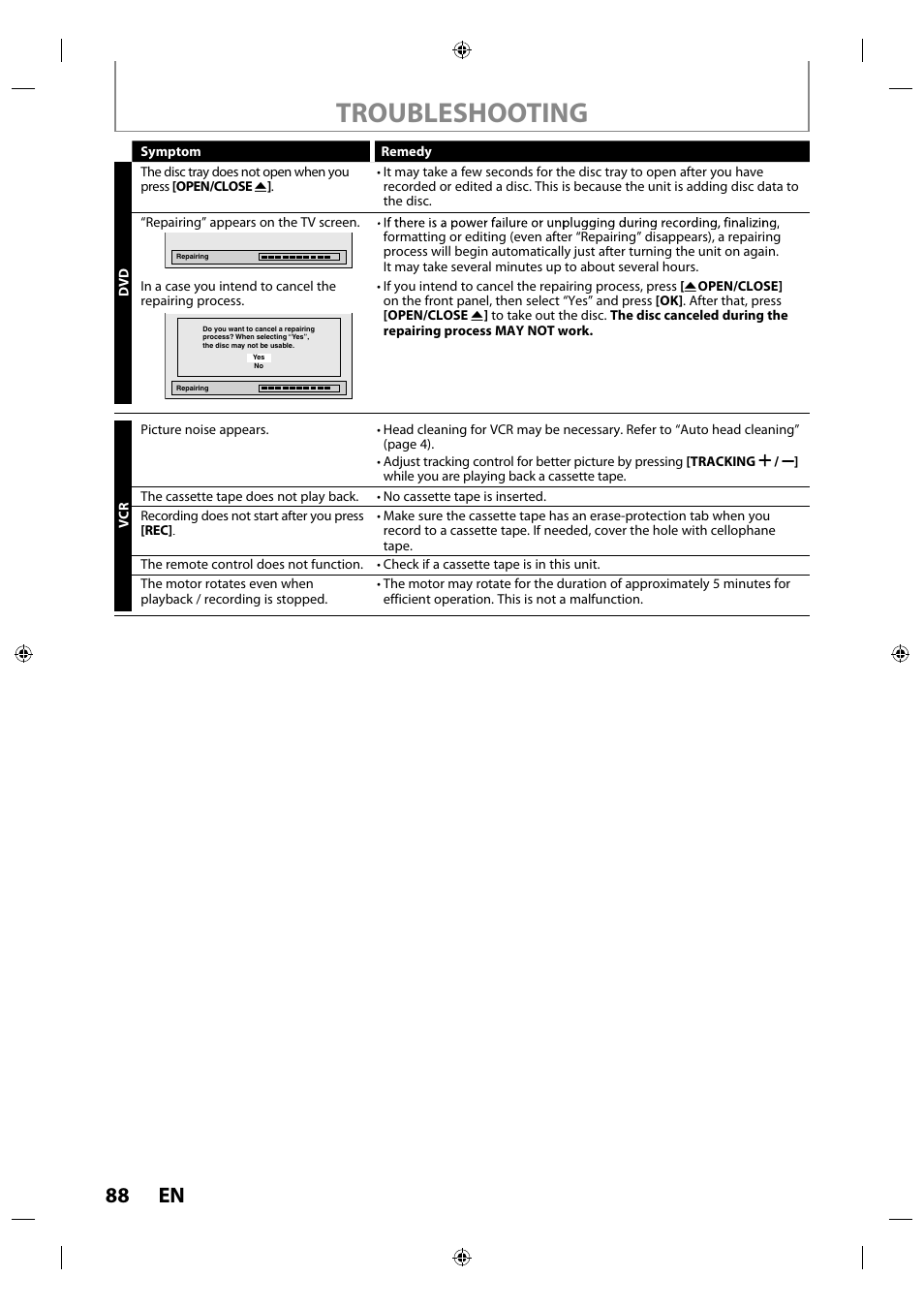 Troubleshooting, 88 en | Philips Magnavox ZV427MG9 User Manual | Page 88 / 98