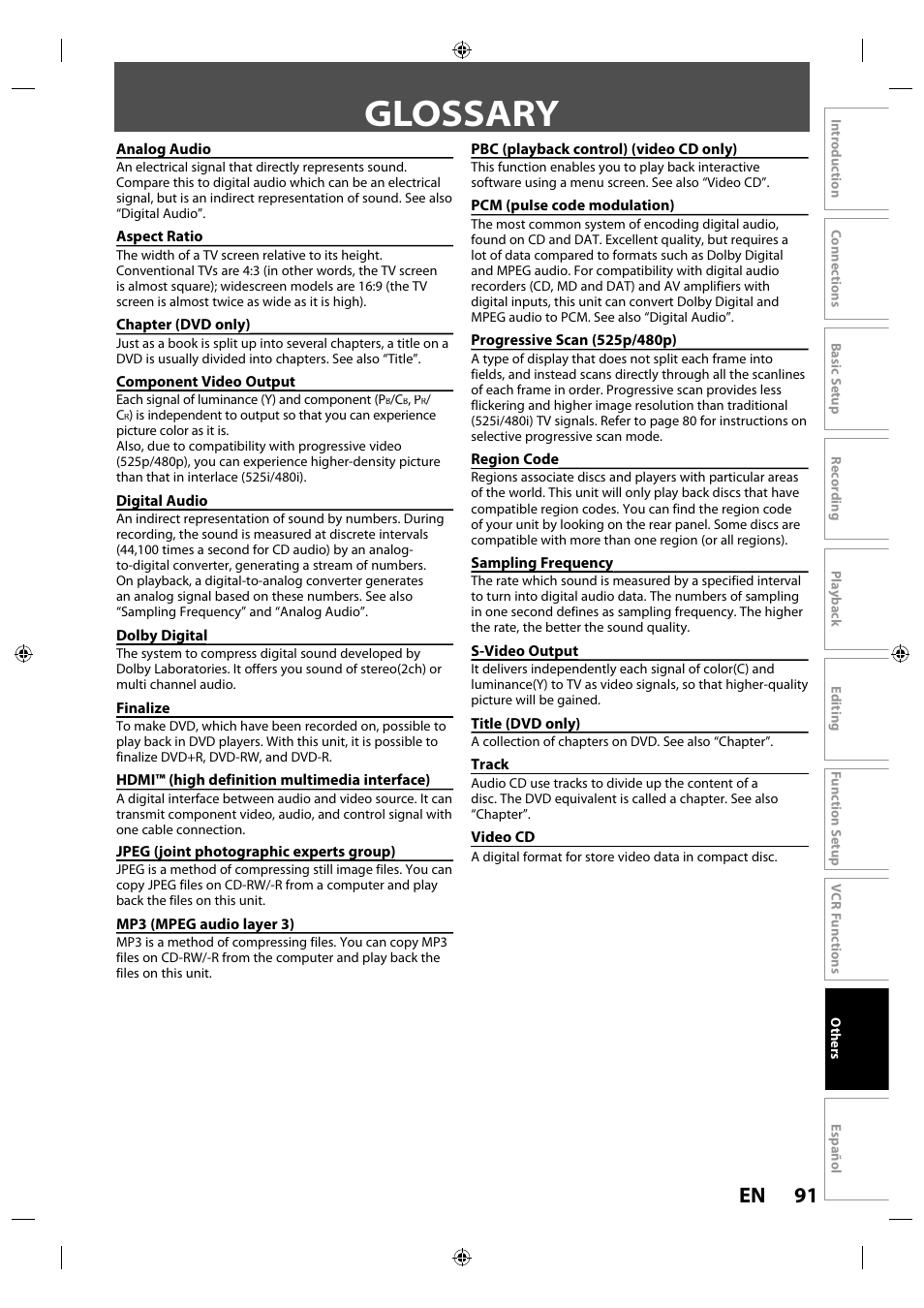 Glossary, 91 en | Philips Magnavox ZV427MG9 User Manual | Page 91 / 98