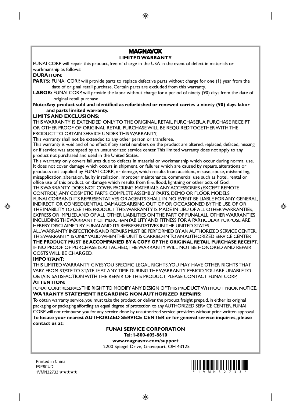 Limitedwarranty | Philips Magnavox ZV427MG9 User Manual | Page 98 / 98