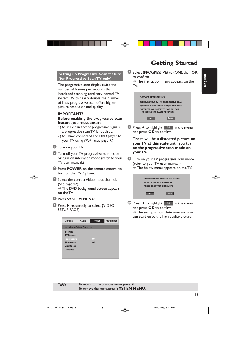 Getting started | Philips Magnavox MDV434 User Manual | Page 13 / 31