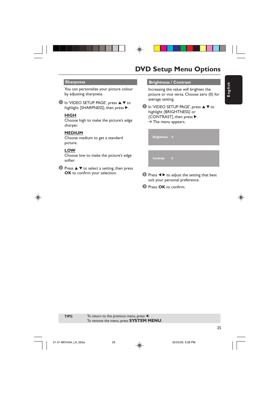 Dvd setup menu options | Philips Magnavox MDV434 User Manual | Page 25 / 31