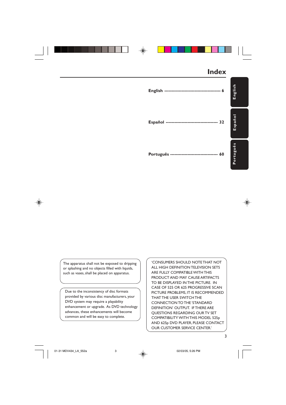 Index | Philips Magnavox MDV434 User Manual | Page 3 / 31