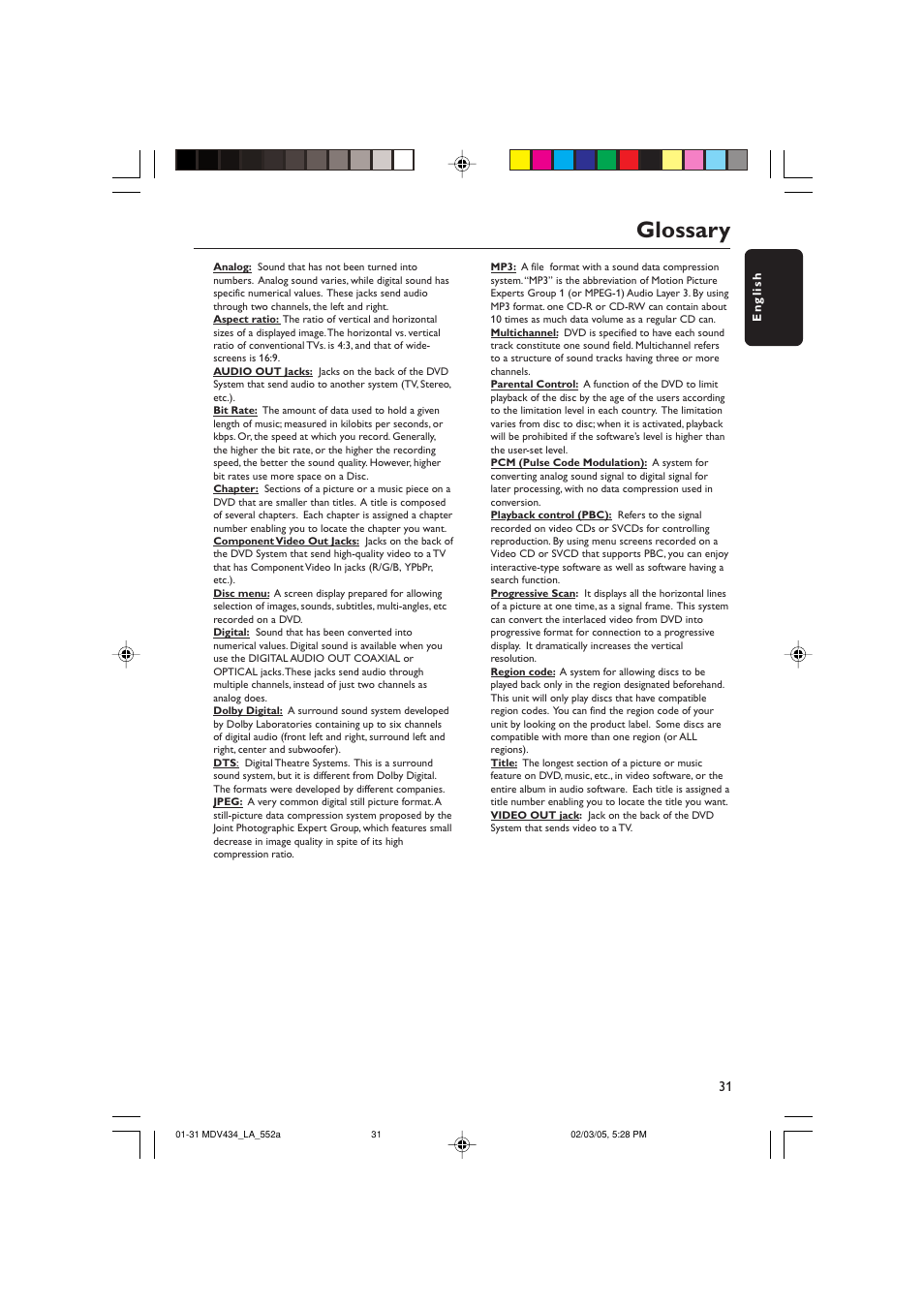 Glossary | Philips Magnavox MDV434 User Manual | Page 31 / 31