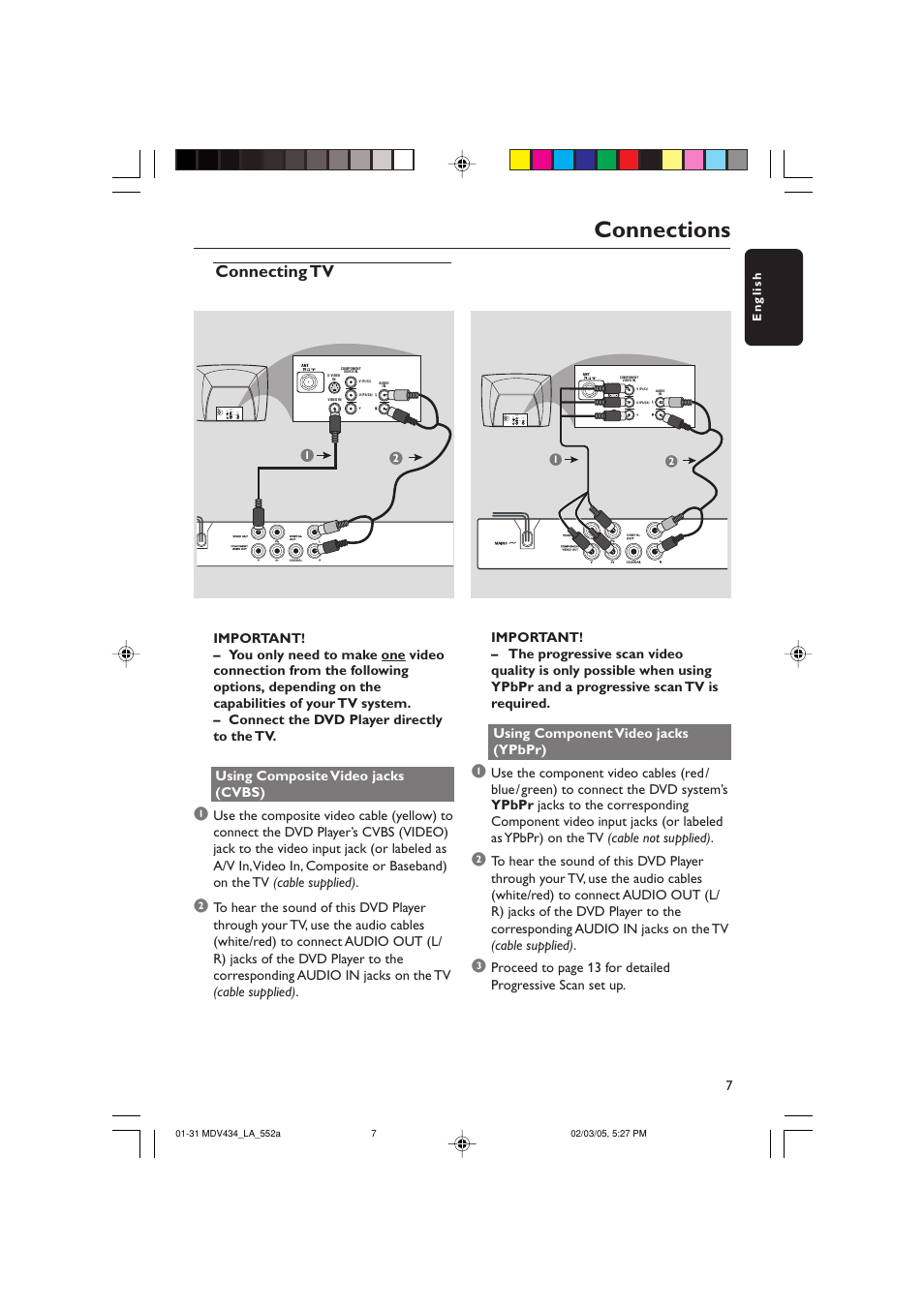 Connections, Connecting tv | Philips Magnavox MDV434 User Manual | Page 7 / 31