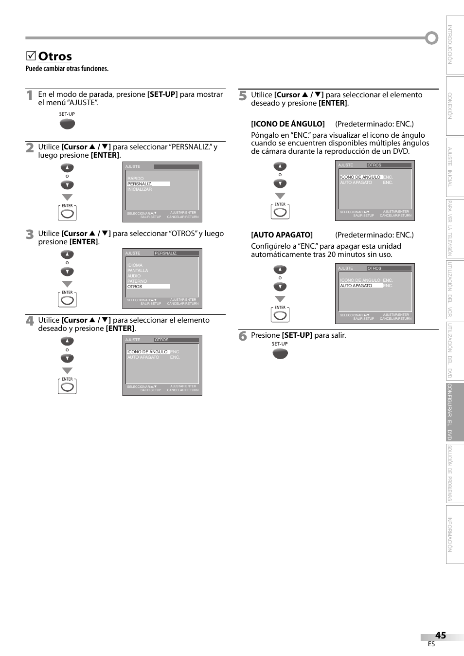 Otros, Puede cambiar otras funciones, Presione [set-up] para salir | Philips Magnavox CT270MW8 A User Manual | Page 105 / 111