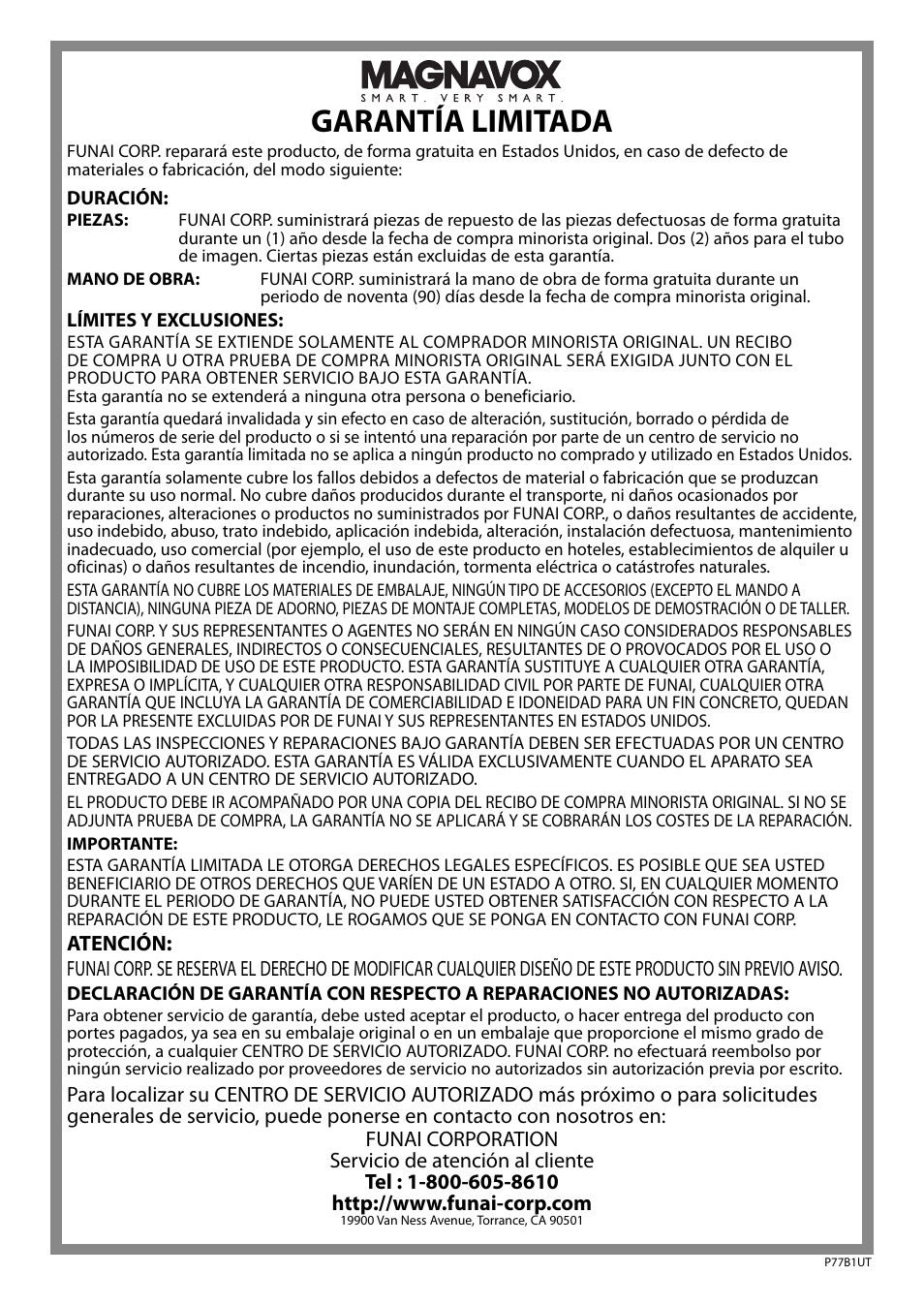 Garantía limitada | Philips Magnavox CT270MW8 A User Manual | Page 111 / 111