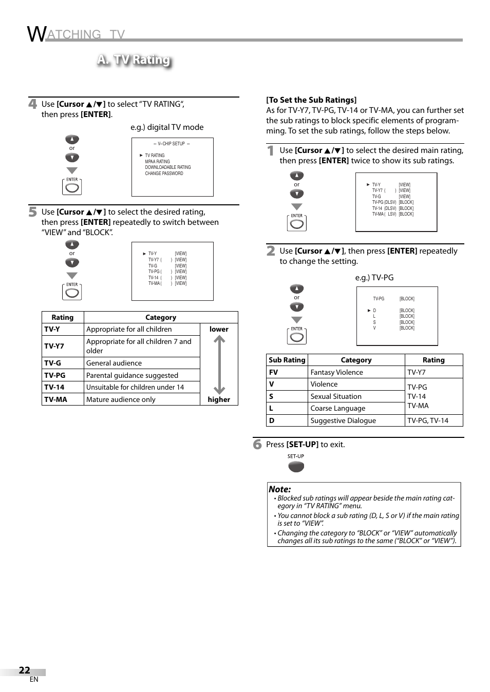 Atching tv, A. tv rating | Philips Magnavox CT270MW8 A User Manual | Page 22 / 111