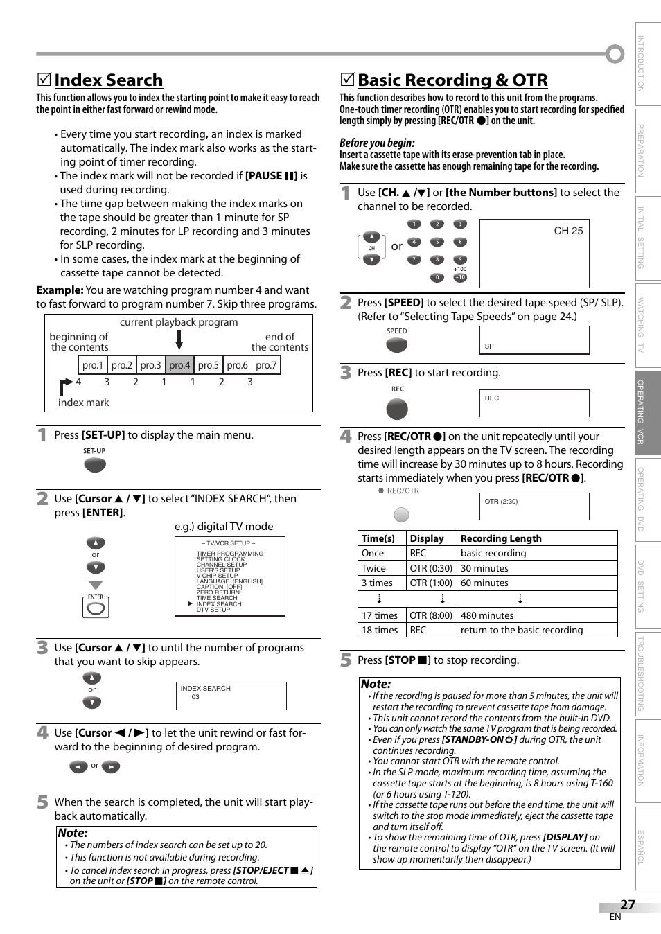Index search, 5basic recording & otr | Philips Magnavox CT270MW8 A User Manual | Page 27 / 111