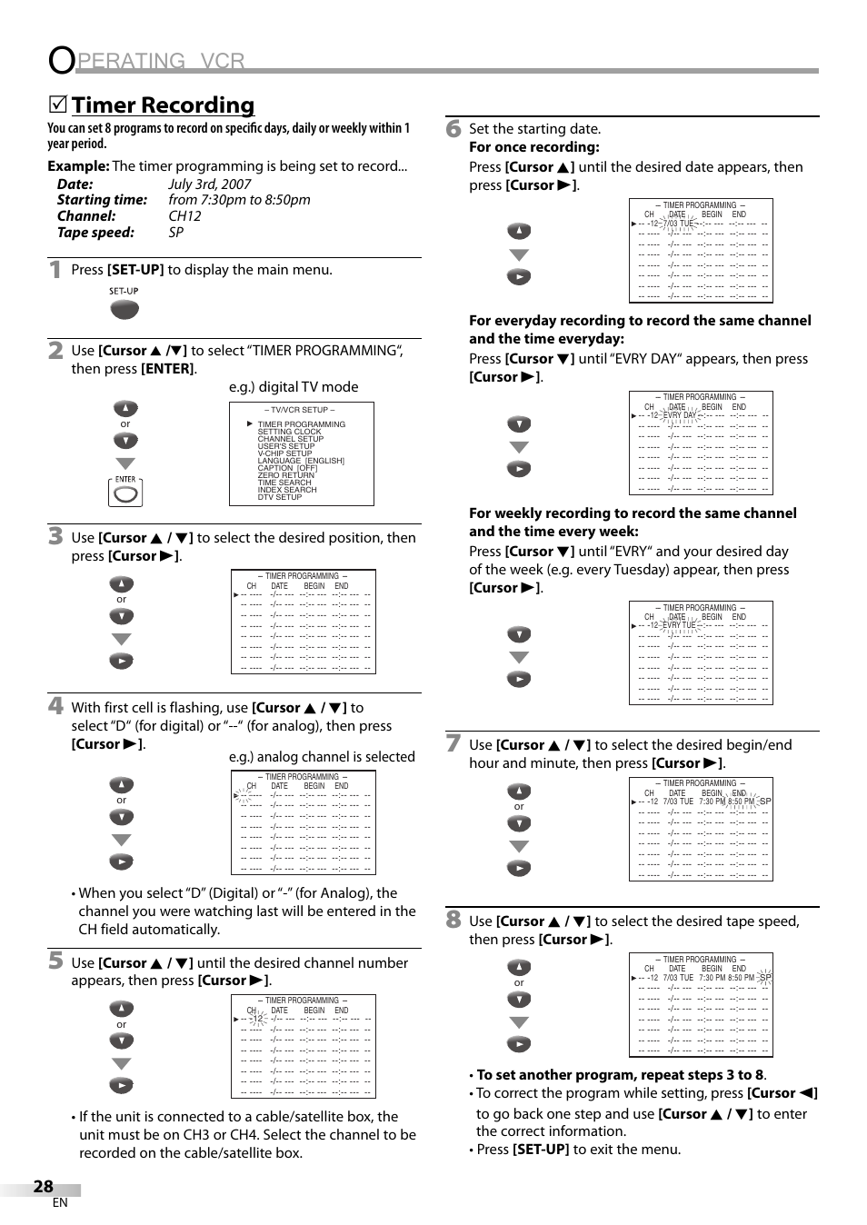 Perating vcr, Timer recording | Philips Magnavox CT270MW8 A User Manual | Page 28 / 111
