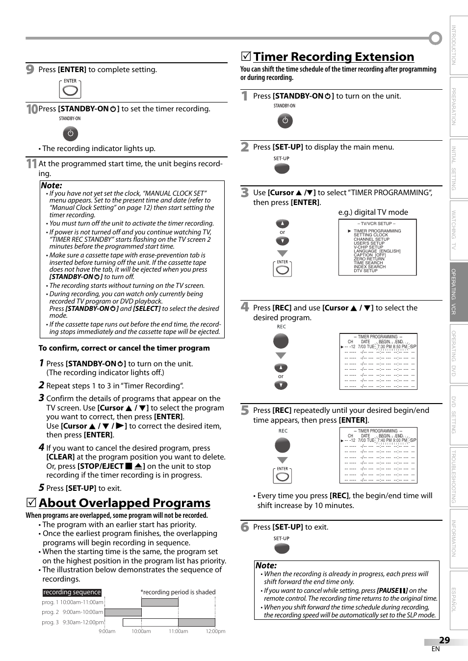 About overlapped programs, 5timer recording extension | Philips Magnavox CT270MW8 A User Manual | Page 29 / 111